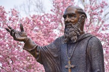 Saint Benedict statue in Spring 