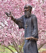 Saint Benedict statue in spring 