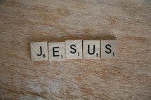 word Jesus in scrabble pieces 