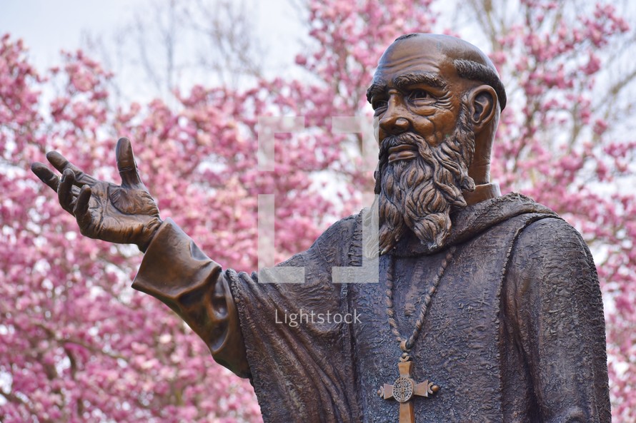 Saint Benedict statue in Spring 
