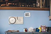 time clock, safe wall, paint, workshop 