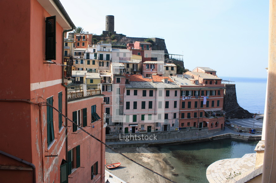 colorful houses along Italian coastline 