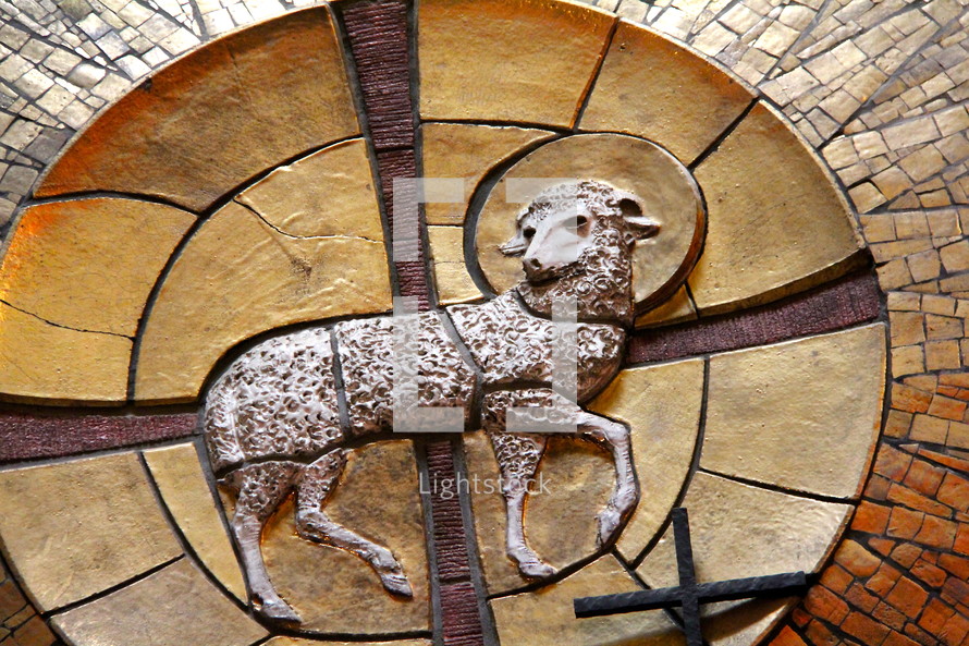 Mosaic mural depicting the Lamb of God