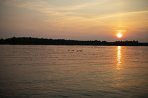 ducks on a lake at sunset 