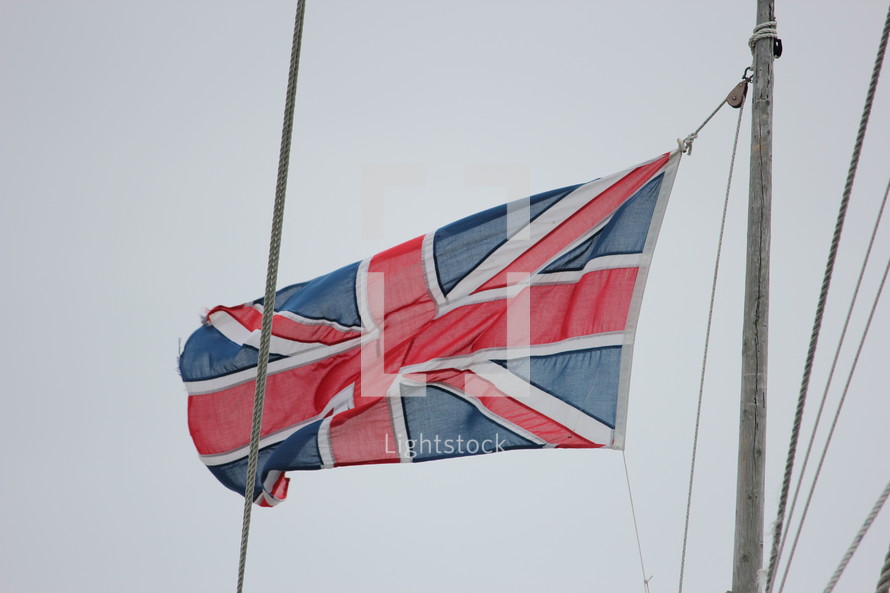British flag flying from as mast.