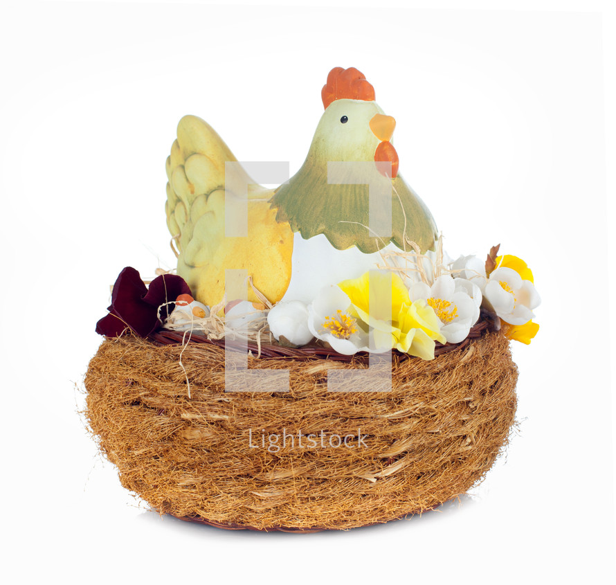 chicken decoration in a basket 