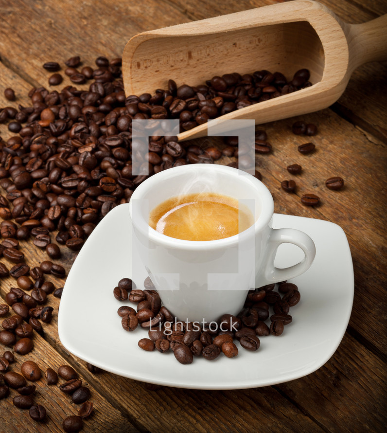 coffee cup and coffee beans 