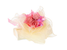 Favor with tulle and satin on white background