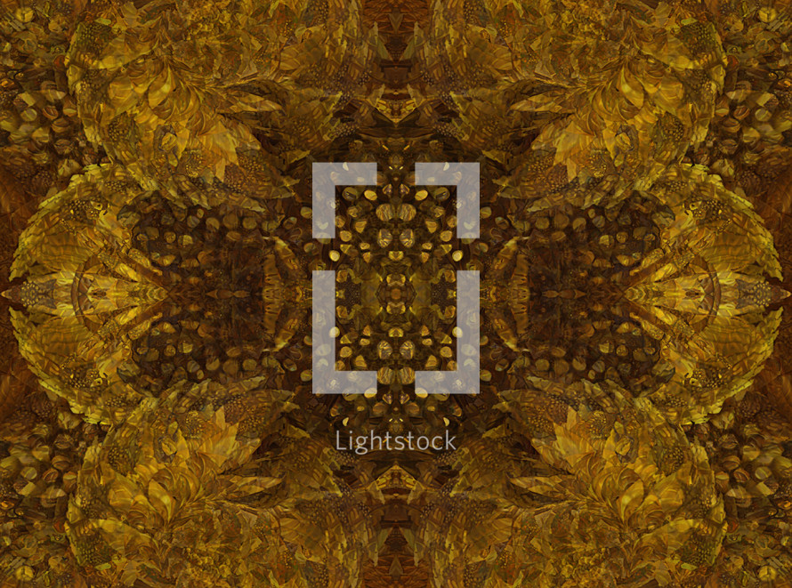 symmetrical background texture with leafy pattern in golden brown colors 