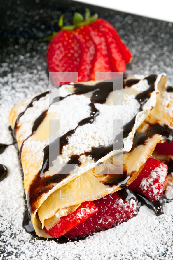 Strawberry Crepe with Chocolate syrup