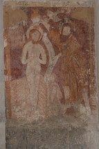 Ancient wall painting of Jesus in Prayer