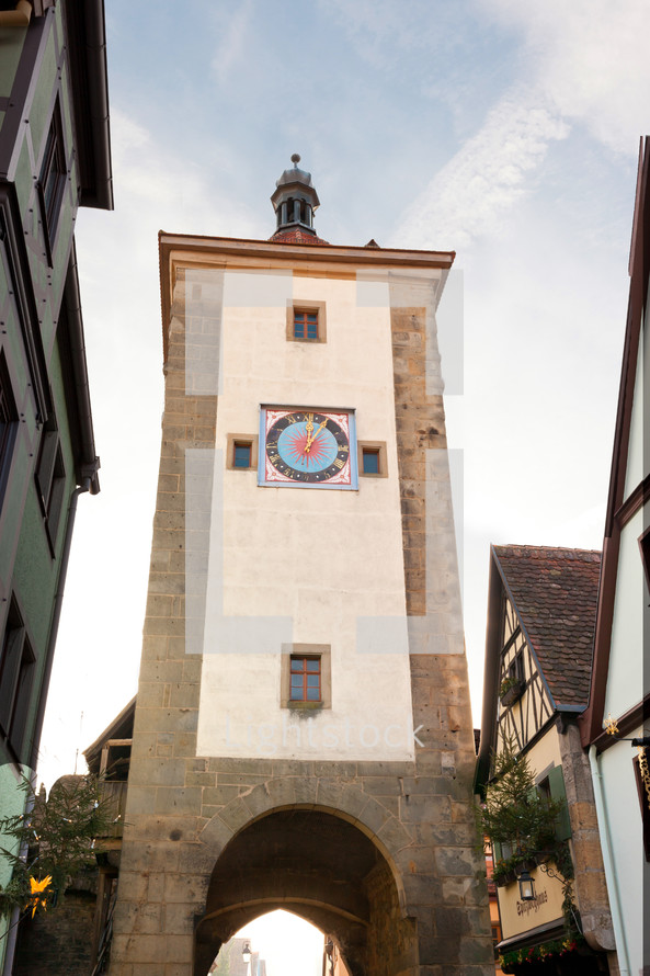 Old tower of the city fortification of Rothenburg ob der Tauber in Germany.
