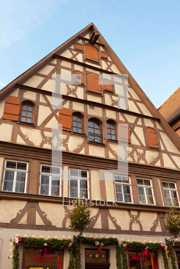 Traditional Half Timbered House in the famous medieval town of Rothenburg in Bavaria, Germany