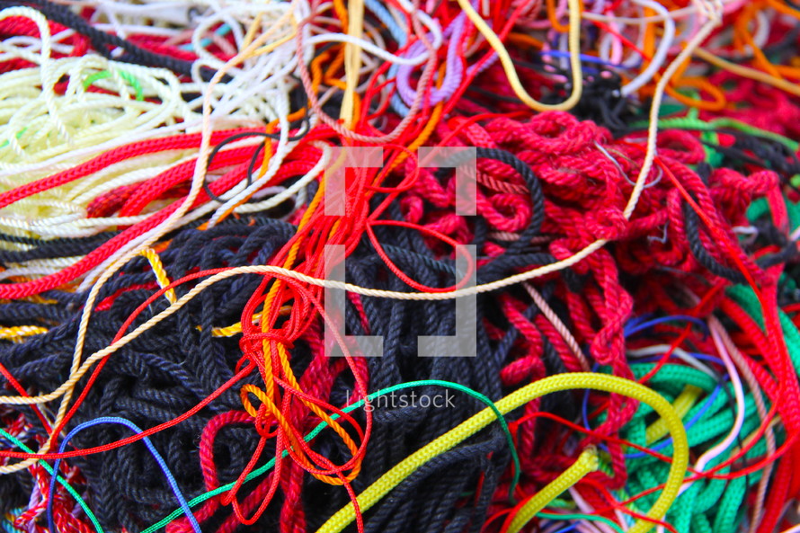 Colorful string of different thicknesses and colors