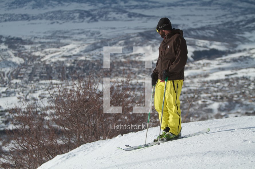 skier looking down the ski slope
