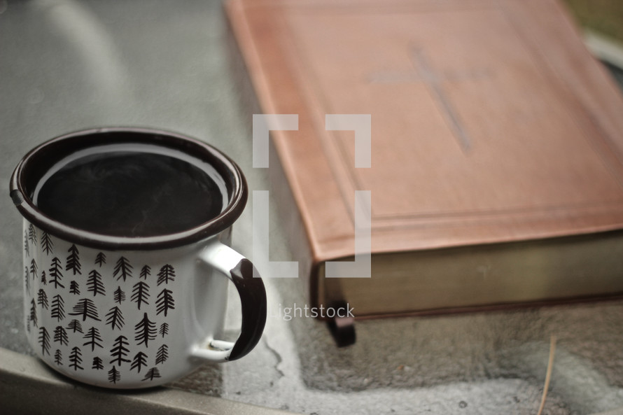 coffee mug and Bible 