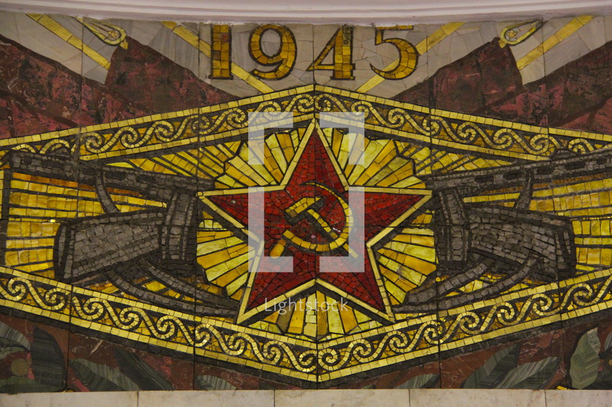Mosaic tiles Russian hammer and sickle symbol