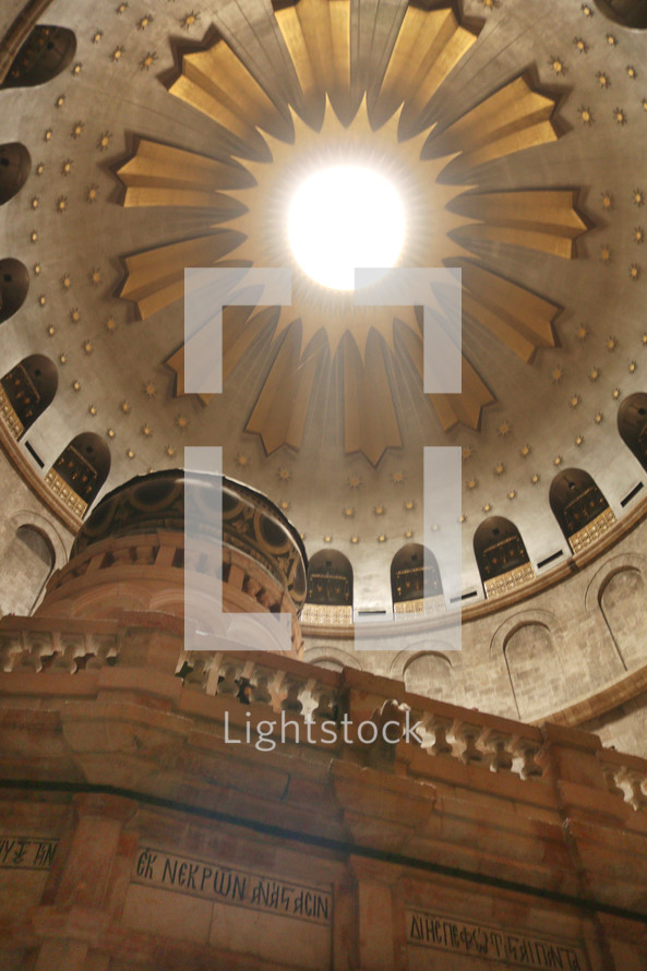 Dome over Jesus empty tomb and rotunda in Jerusalem in the Church of the Holy Sepulcher