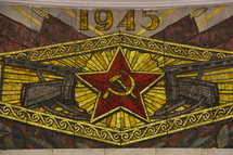 Mosaic tiles Russian hammer and sickle symbol