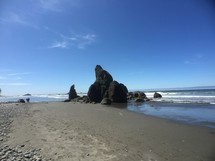 rock formations on a beach shore