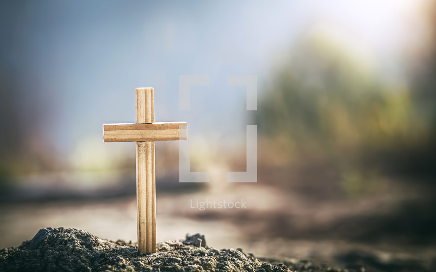 wooden cross in ashes 