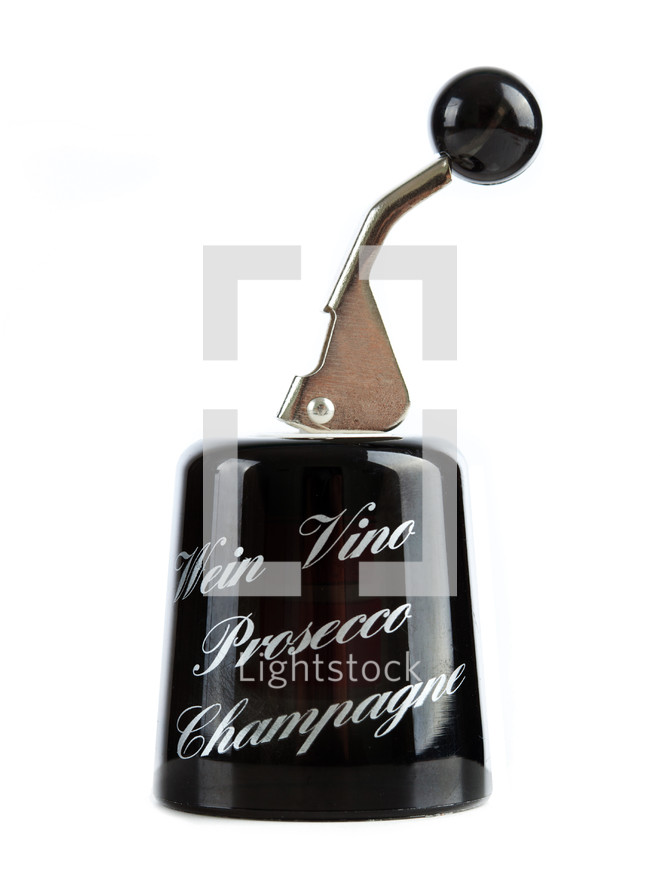 Cap to close opened Champagne bottles on white background