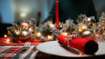 red napkin with Christmas decoration