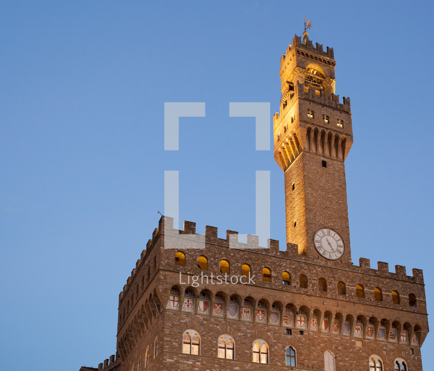 Palazzo Vecchio (Old Palace) a Massive Romanesque Fortress Palace, is the Town Hall of Florence, Italy