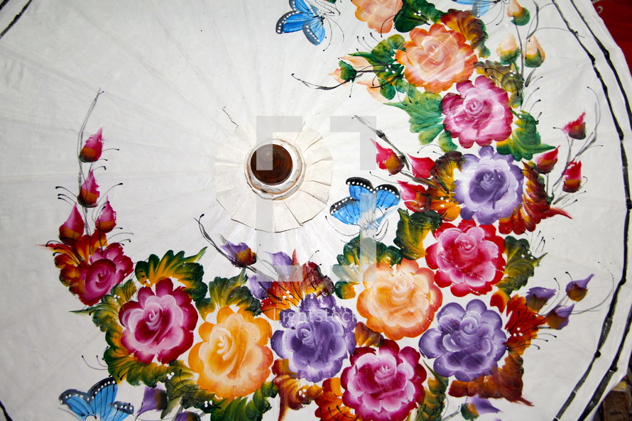 flowers painted on a parasol 