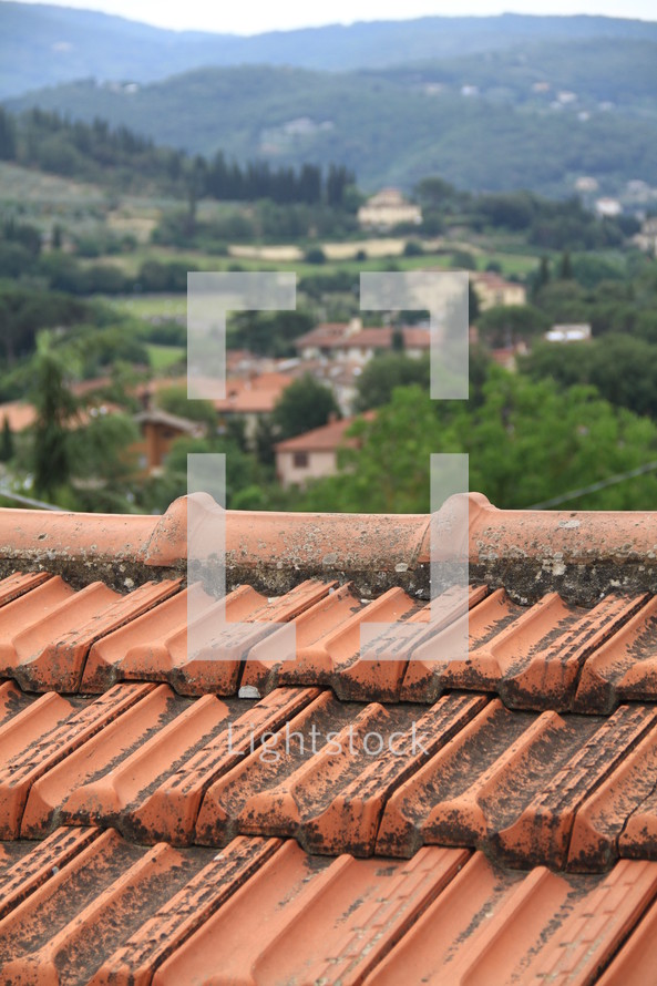looking out over a tile roof at an Italian village