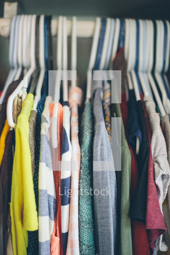 clothes in a closet 