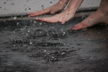 splashing in a puddle 