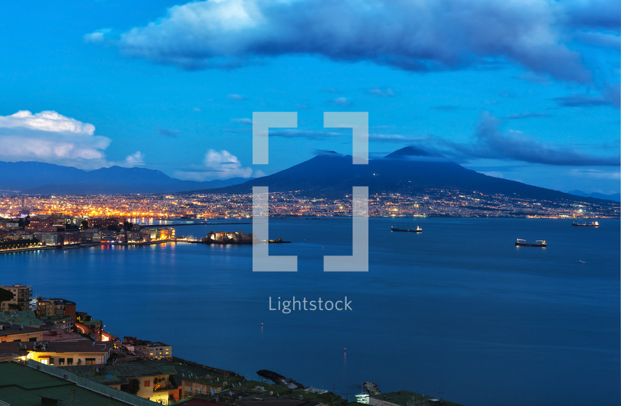 view of the gulf of Naples by night