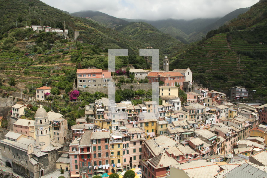 view of an Italian mountainside village