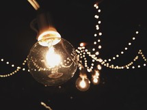 hanging glowing lightbulbs 