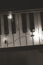 lights on vintage piano keyboard