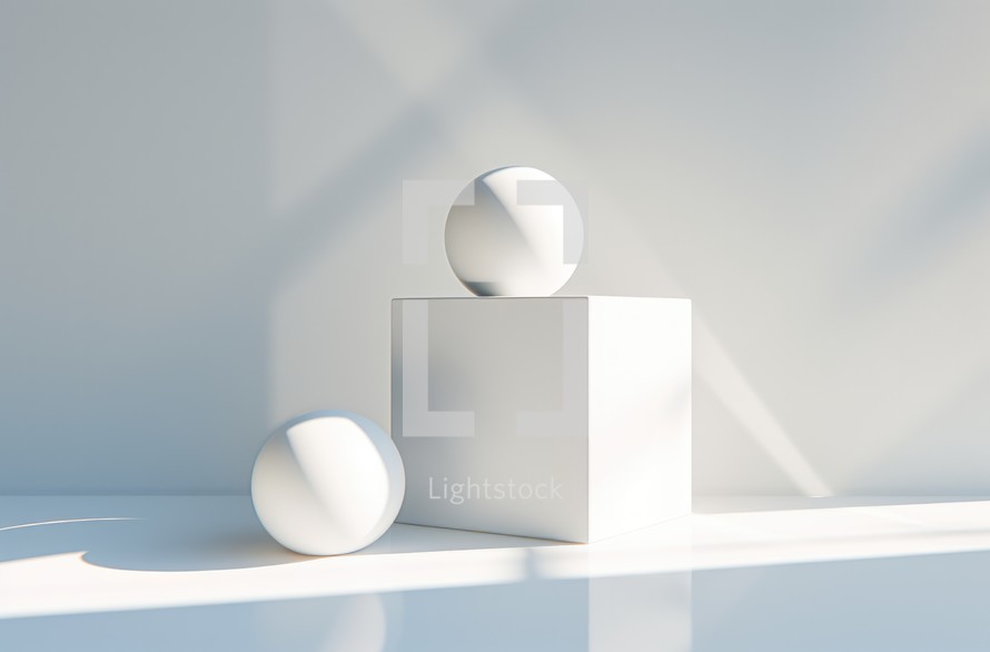 Abstract white minimal geometric shapes background. 3d render illustration mock up