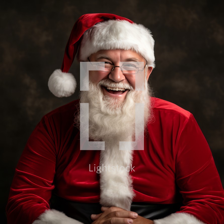 Cheerful Santa Claus beams with joy, spreading laughter and happiness in this festive photo