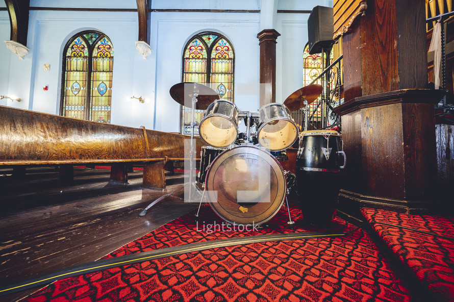 drum set in a church 