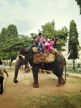 A family going on an elephant ride