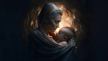 Mary and her baby. Jesus as a newborn baby