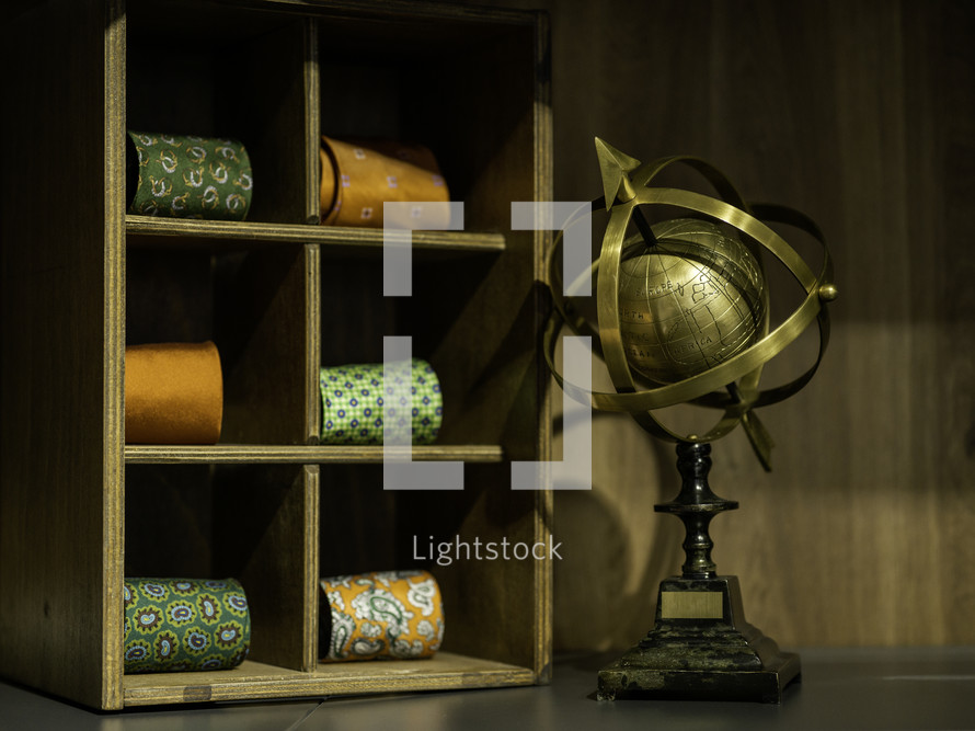 neckties in a storage box