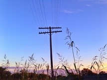 Power lines and blue sky. 