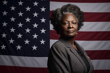 Dignified female politician before American flag