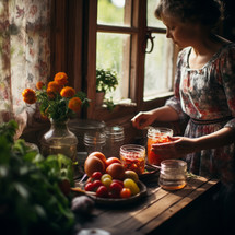 The girl in the kitchen prepares food. Selective focus. nature.