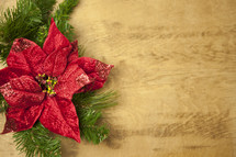 poinsettia and garland border on wood 