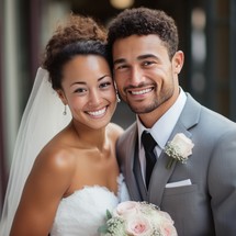 Portrait of a happy bride and groom on their wedding day