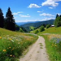 Meadow with flowers in mountains