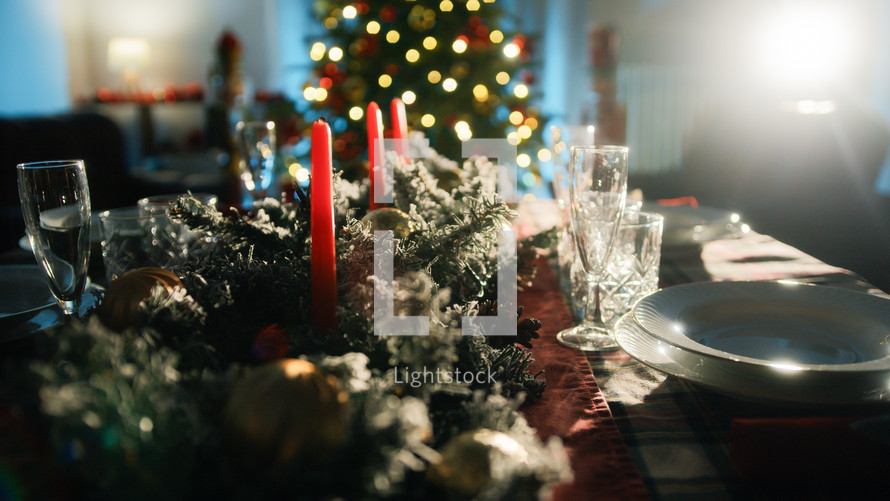 Christmas Atmosphere on a set table for dinner