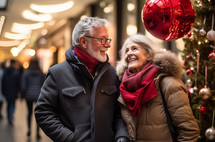 Close up of a caucasian senior couple with holiday decorations